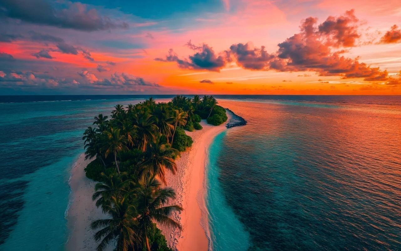 Pink sky tropical island 1280x800