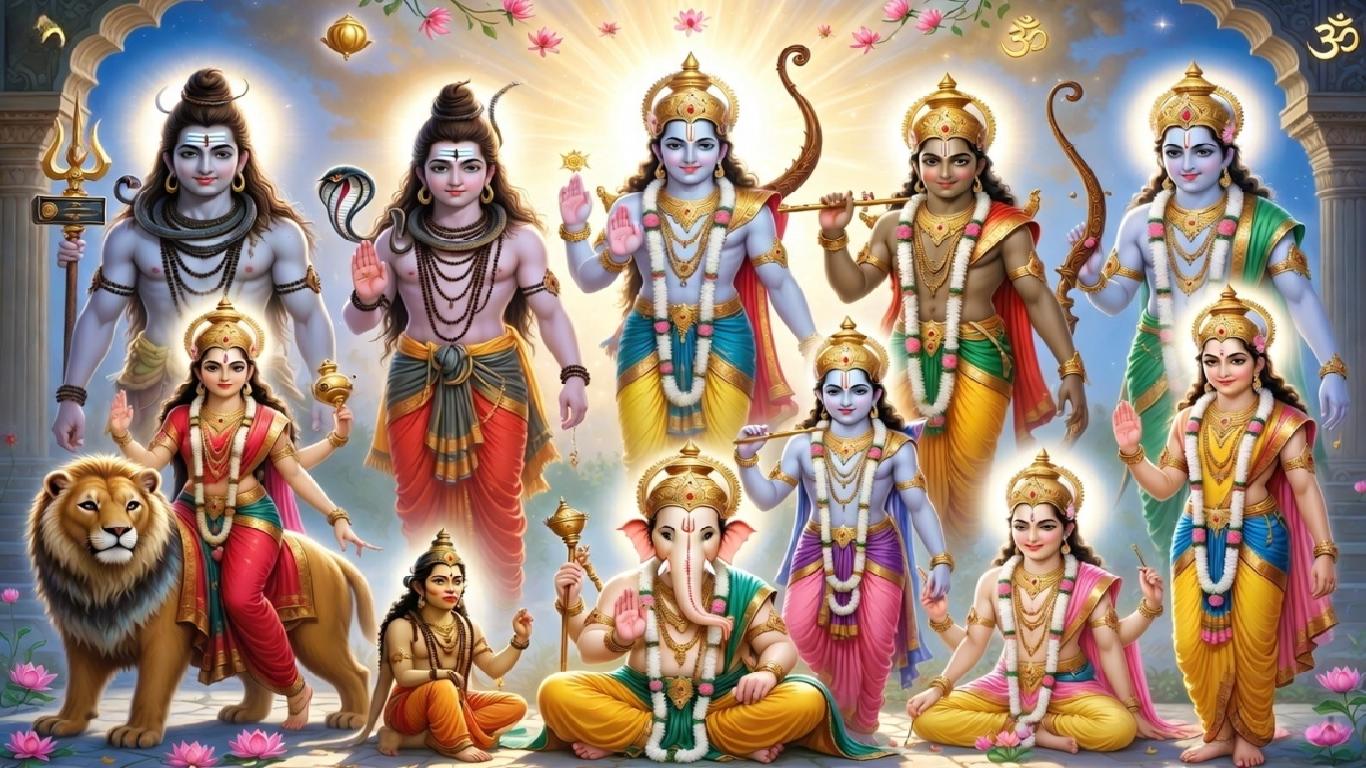 Hindu gods divine artwork 1366x768