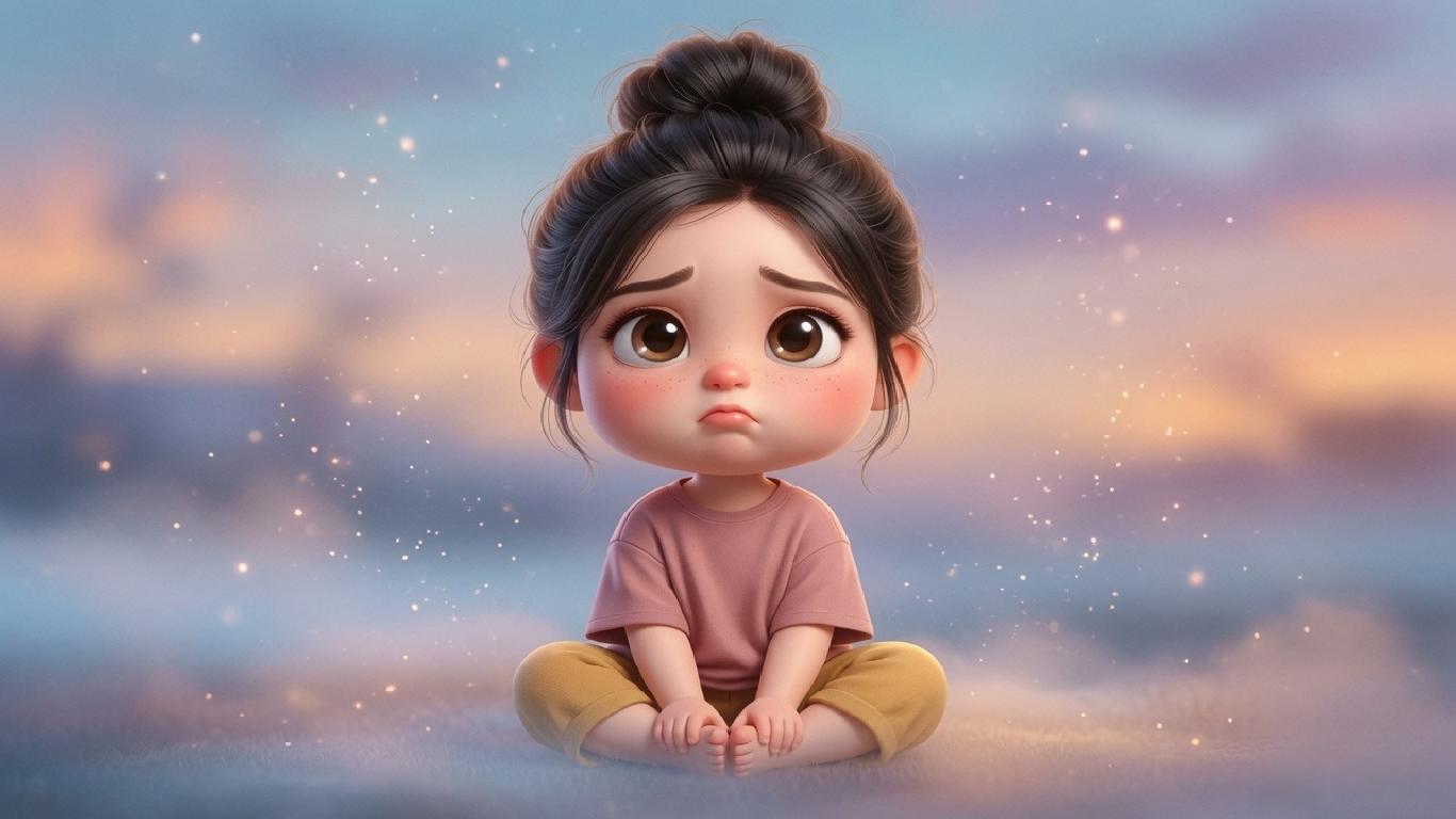Sad bun girl 3d 1366x768