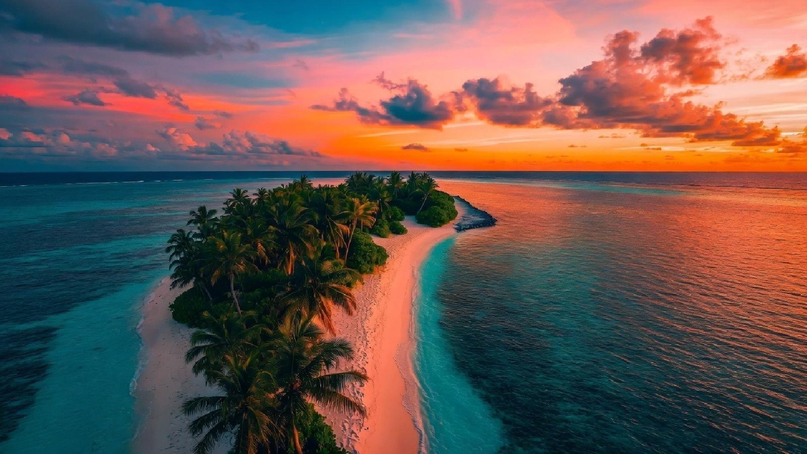 Pink sky tropical island 1600x900